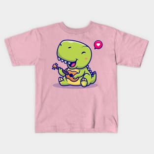 Cute Dinosaur Playing Guitar Cartoon Kids T-Shirt